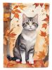 American Wirehair Cat in Fall Leaves House Flag Large Porch Sleeve Pole Decorative Outside Yard Banner Artwork Wall Hanging, Polyester, House Size