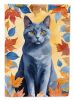 Chartreux Cat in Fall Leaves Garden Flag Mailbox Flag Decorative Yard Flag Banner Outside Patio Artwork Yard Flower Beds, Garden Size, Multicolor