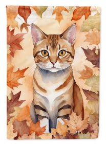 German Rex Cat in Fall Leaves House Flag Large Porch Sleeve Pole Decorative Outside Yard Banner Artwork Wall Hanging, Polyester, House Size