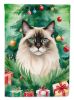 Balinese Cat By the Christmas Tree House Flag Large Porch Sleeve Pole Decorative Outside Yard Banner Artwork Wall Hanging, Polyester, House Size