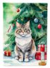 Kurilian Bobtail Cat By the Christmas Tree Garden Flag Mailbox Flag Decorative Yard Flag Banner Outside Patio Artwork Yard Flower Beds, Garden Size