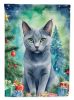 Russian Blue Cat By the Christmas Tree Garden Flag Mailbox Flag Decorative Yard Flag Banner Outside Patio Artwork Yard Flower Beds, Garden Size