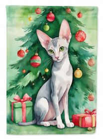 Oriental Shorthair Cat By the Christmas Tree House Flag Large Porch Sleeve Pole Decorative Outside Yard Banner Artwork Wall Hanging, Polyester