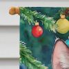 Ojos Azules Cat By the Christmas Tree House Flag Large Porch Sleeve Pole Decorative Outside Yard Banner Artwork Wall Hanging, Polyester, House Size