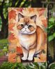 Exotic Shorthair Cat in Fall Leaves Garden Flag Mailbox Flag Decorative Yard Flag Banner Outside Patio Artwork Yard Flower Beds, Garden Size