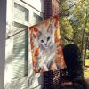 Foreign White Cat in Fall Leaves House Flag Large Porch Sleeve Pole Decorative Outside Yard Banner Artwork Wall Hanging, Polyester, House Size