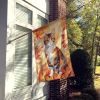Korean Bobtail Cat in Fall Leaves House Flag Large Porch Sleeve Pole Decorative Outside Yard Banner Artwork Wall Hanging, Polyester, House Size