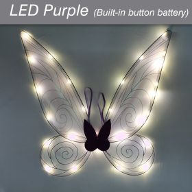LED Fairy Wings Glowing Sparkle Butterfly Elf Princess Angel Wings Halloween Party Cosplay Costumes Performance Photography Prop (Color: LED Purple, Ships From: China)
