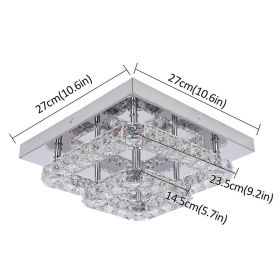 Modern K9 Crystal Chandelier Led For Dining Room Stainless Steel Ceiling Lamp Light Fixture Kitchen Lustres Luminaire Pendant (Body Color: 27cmX27cm, Emitting Color: Warm White)