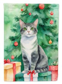 Ural Rex Cat By the Christmas Tree House Flag Large Porch Sleeve Pole Decorative Outside Yard Banner Artwork Wall Hanging, Polyester, House Size (Default: Default)